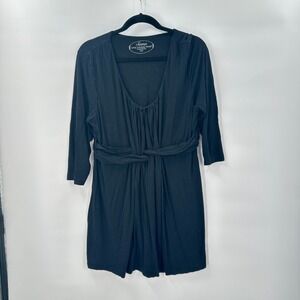 Soma Black Tunic Top‎ XL Relaxed Fit 3/4 Sleeve Gathered Waist Dress Lounge